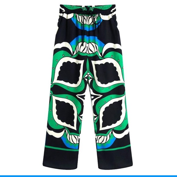 Black Green & Blue Kimono Top & Pants Set - designer look- Medium - Like New - Picture 5 of 6